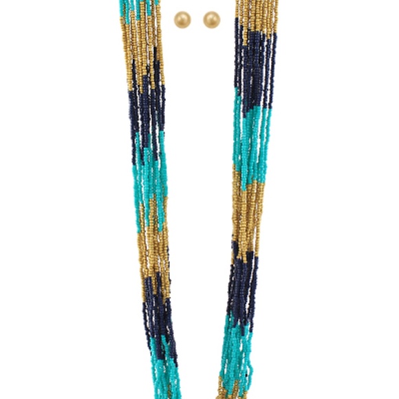 Color Block Multi Row Seed Bead Necklace - Picture 1 of 2